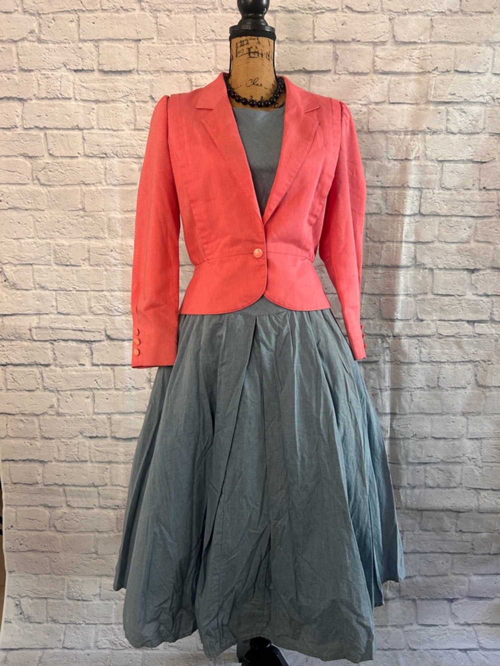 Vintage 1960s Blazer Single-Button Tailored Coral Pink Cropped 60s Classic - Picture 9 of 12